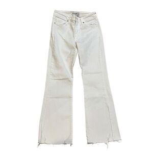 Just Black White Denim Jeans Frayed Crop Flare 5 Pocket Raw Edge Size 26 Cotton